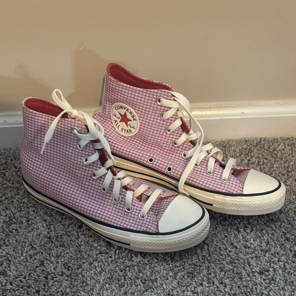 Converse Checkered Pink and White High-Tops